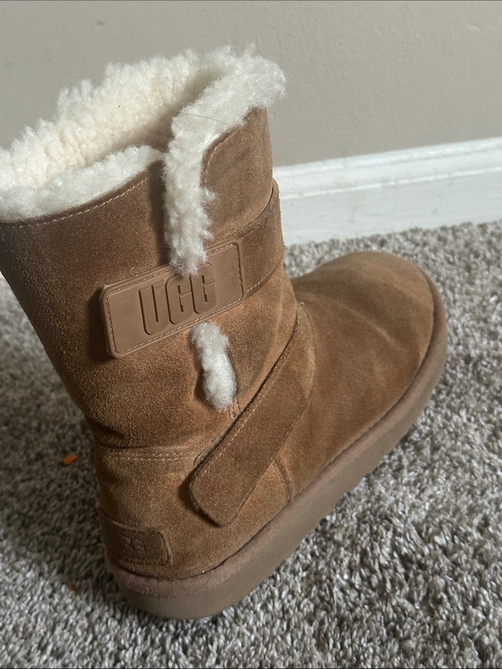UGG Chestnut Suede Short Boot with Plush Shearling